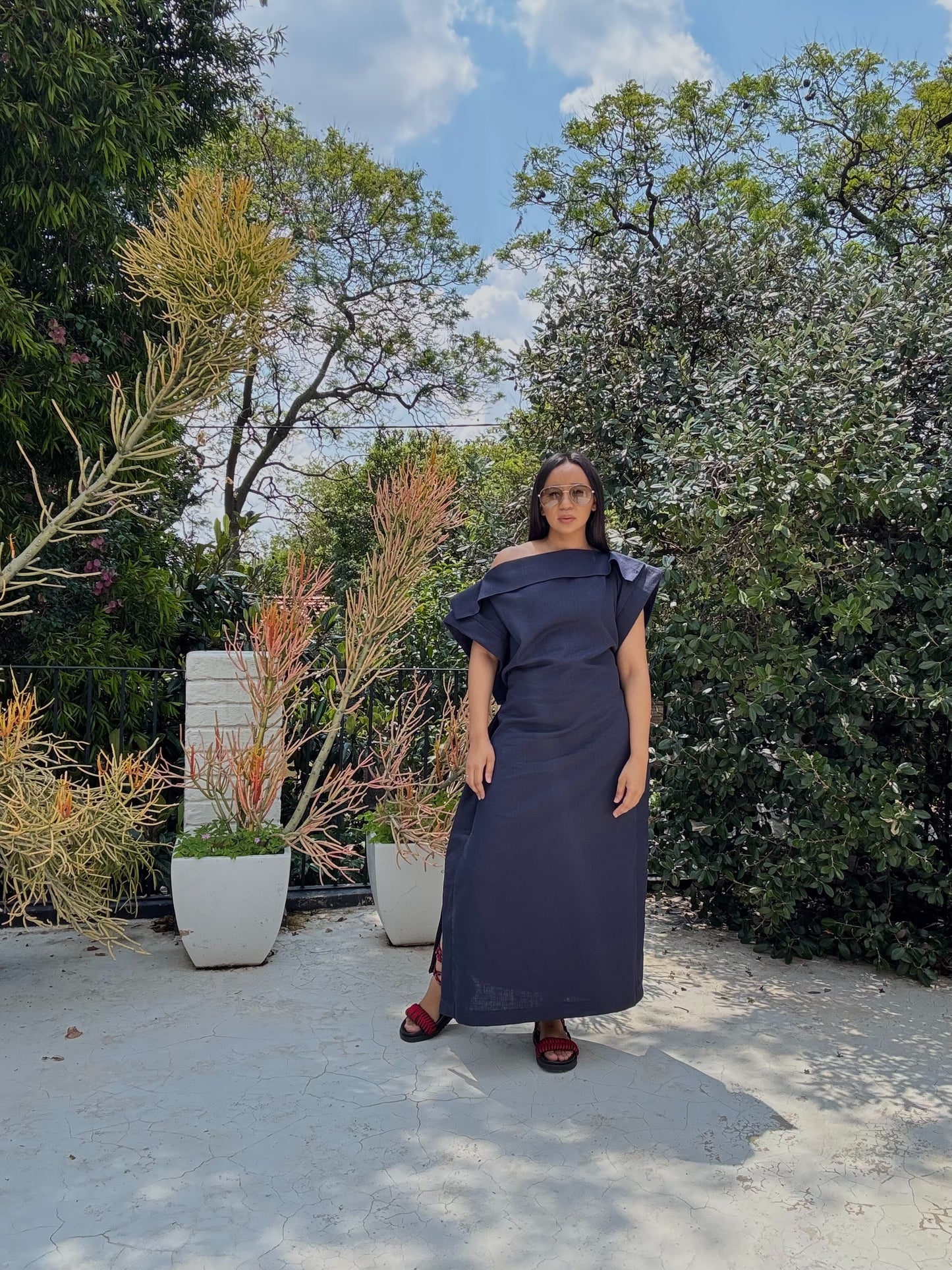 RUE - RAMIE COTTON DRESS - Navy